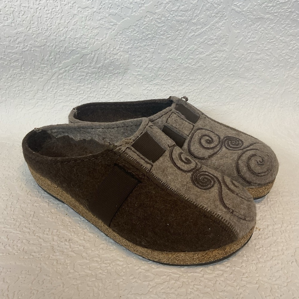 Haflinger Embroidered Slip On‎ Mule Clogs Black Wool Women's Size 36 / 5
